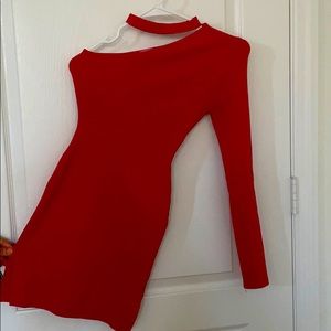 Red curvy dress with neck piece